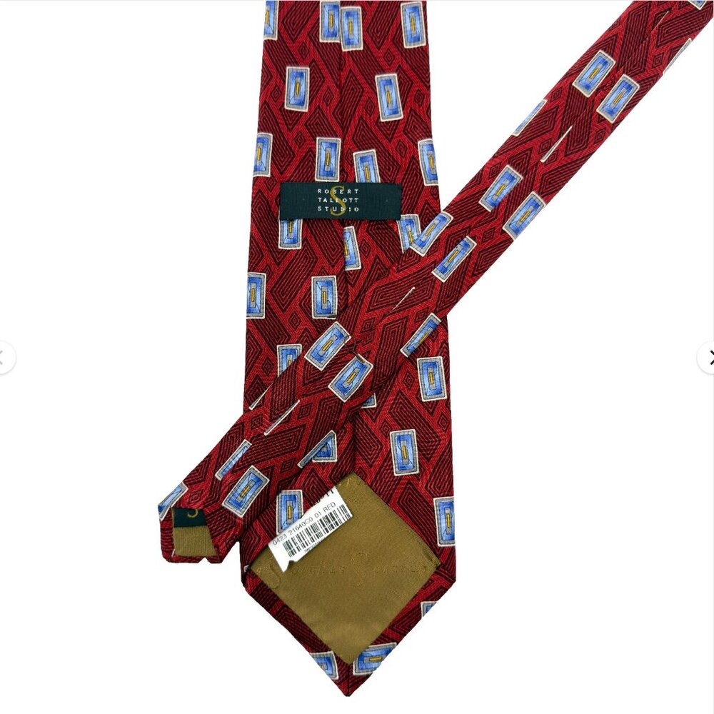 ROBERT TALBOTT Studio Silk Tie Red Geometric Pattern Made in USA - Picture 3 of 3